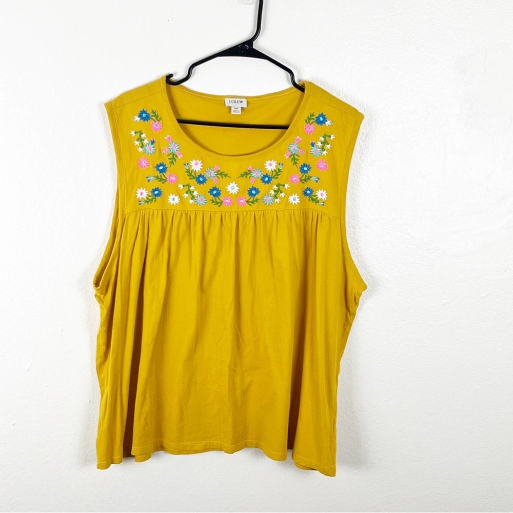 J. CREW Factory 100% Cotton Gold Sleeveless Embroidered Floral Tee, Size 3X